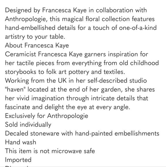 Anthropologie Francesca Kaye Floral Atelier Dessert Plate - burgandy, pink, red - Picture 5 of 11